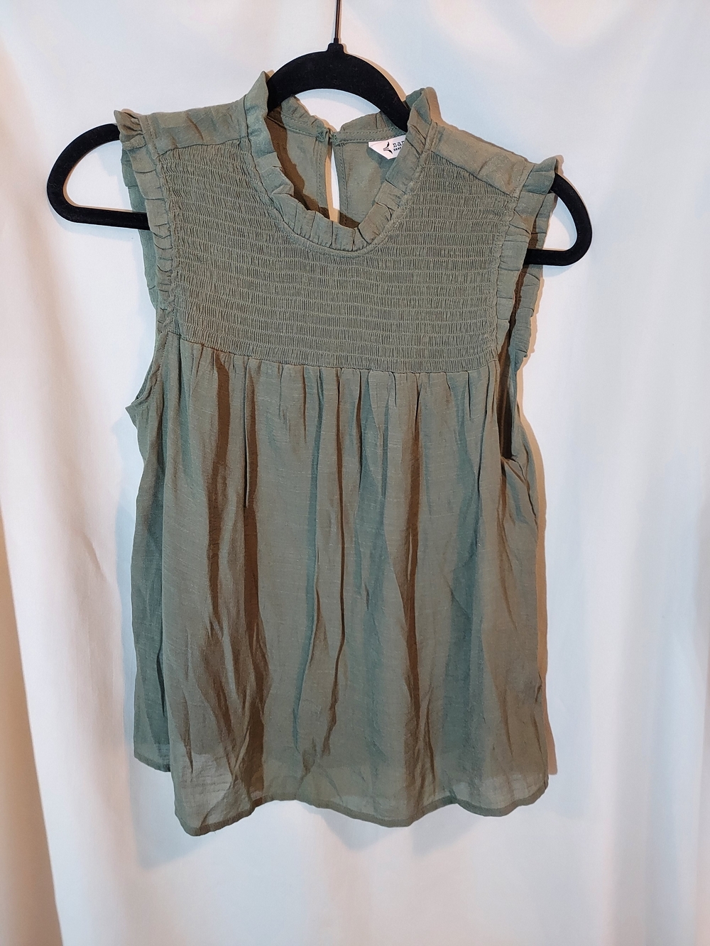 Nanette Nanette Lepore Ruffle Neck Smocked Boho Top - Olive NWT